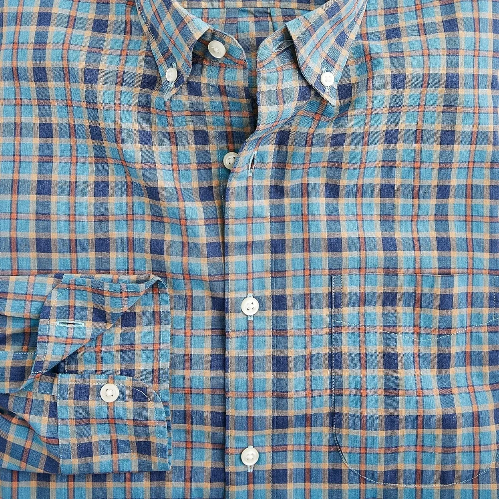 New! J Crew Mens size Small S Slim Stretch Secret Blue Plaid Shirt NWT